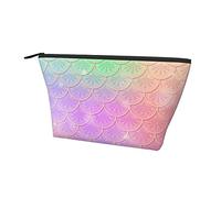 Zippered Carrying Pouch Bag Pink Fish Scale Magic Mermaid Cosmetic Makeup Bag, Durable Oxford Pencil Coin Toiletry Holder Storage Bag for Women Girls