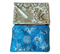 Zippered Jewelry Storage Bags for Travel Tassel Zip Purse Pouch Large Silk Brocade Bag Floral Makeup Cell Phone Cloth Pouch (beige and sky blue (2 pcs pattern random))
