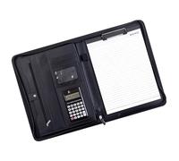 Zippered Leather Business Conference Folder with 12-Digit Calculator, Notepads & Clipboard SEIBES Mappe Organiser Zippered Resume Organiser Professional Clipboard Folder with Calculator Executive