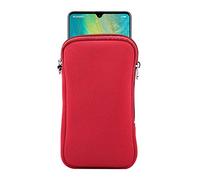 Zippered Neoprene Cell Phone Sleeve Mesh Pocket Pouch for iPhone 16 Plus 15 Plus iPhone 15 14 13 Pro Max 12 Pro Max Google Pixel 8/7 Pro 6 Pro OnePlus 12 11 Moto G Power 2022 (Red)