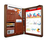 Zippered Padfolio Organizer, WRIYES Leather Planner Binder, 10.2 Inch Portfolio Folder for Documents, Letter Size Business Card Holder for Men&Women-Brown