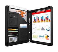 Zippered Padfolio Organizer, WRIYES Leather Planner Binder, 10.2 Inch Portfolio Folder for Documents, Letter Size Business Card Holder for Men&Women-Black