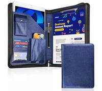 Zippered Padfolio Organizer, WRIYES Leather Planner Binder, 10.2 Inch Portfolio Folder for Documents, Letter Size Business Card Holder for Men&Women (Blue)