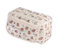 Zippered Pencil Bag - Stationery Design Capybara Large Capacity, Organizer with Wide Opening | Ideal for Teenagers School or College, Cute Case, Khaki, Se référer à la description, Refer to