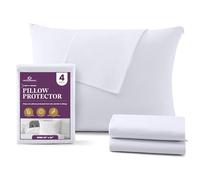 Zippered Pillow Protectors 100% Cotton, Breathable & Quiet (4 Pack) White Pillow Covers Protects from Dirt, Dust Mites & Allergens (King - Set of 4 - 20x36)