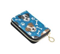 Zippered Wallet Womens Leather Cute Card Holder RFID Blocking Dogs Blue White Bones Prints Zipper Wallet with Coin Pouch