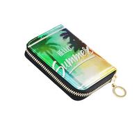 Zippered Wallet Womens Small Credit Card Holder RFID Blocking Vibrant Summer Colorful Palm Travel Wallet with Zipper