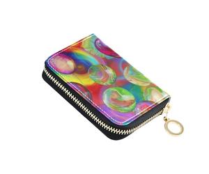 Zippered Womens Wallet Small RFID Blocking Credit Card Holder Vibrant Balloons Colorful Rainbow Coin Purse Wallet with Zipper