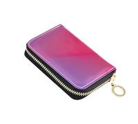 Zippered Womens Wallets Leather Credit Card Wallets RFID Blocking Abstract Red Purple Gradient Zipper Coin Purse with Key Ring