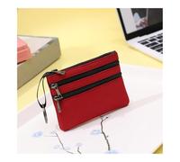 Zippers Canvas Coin Purse Women's Mini Wallet Solid Change Purses with Keychain Money Bags Coin Key Storage Bag Card Holder(Red,1PCS)