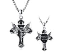 ZIPPICE Archangel Michael Necklace 925 Sterling Silver Saint Michael Necklace St Michael Cross Pendant Good Luck Amulet Jewellery Unisex Christmas Gifts