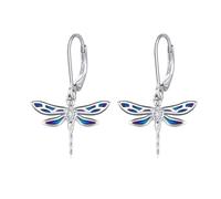 ZIPPICE Dragonfly Earrings 925 Sterling Silver Dragonfly Moonstone Dangle Drop Earrings Leverback Earrings Moonstone Jewellery Gifts for Women Wife Lover