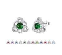 ZIPPICE May Birthstone Earrings 925 Sterling Silver Emerald Green Stud Earrings Celtic Knot Stud Birthstone Jewellery Gifts May Birthday Gifts for Women
