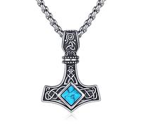 ZIPPICE Mjolnir Necklace 925 Sterling Silver Thor's Hammer Pendant Celtic Knot Turquoise Chain Nordic Viking Jewellery Unisex Gifts for Women and Men