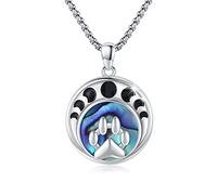 ZIPPICE Moon Phase Necklace 925 Sterling Silver Abalone Shell Puppy Dog Cat Pet Paw Print Pendant Necklace Cat Jewelry Gift for Ladies Girls Cat Lovers Birthday Gifts