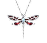 ZIPPICE Moonstone Dragonfly Necklace 925 Sterling Silver Pendant Necklace Red Gradient Oil Dropping Dragonfly Moonstone Birthday Jewellery Gifts for Women Mothers Day Gifts for Mum