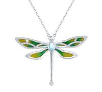 ZIPPICE Moonstone Dragonfly Necklace, 925 Sterling Silver Pendant, Yellow and Green Gradient Dye Oil Dropping Teardrop Jewelry for Women Girls