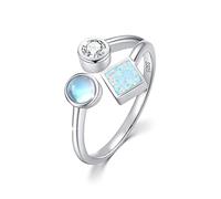 ZIPPICE Moonstone Opal Rings for Women Sterling Silver Opal Adjustable Open Ring Cubic Zirconia Jewelry Gifts for Women Girls