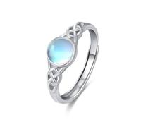 ZIPPICE Moonstone Ring 925 Sterling Silver Celtic Knot Adjustable Open Ring Birthstone Ring Engagement Ring Birthday Gifts for Women Christmas Jewellery Gifts for Women