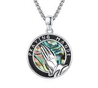ZIPPICE Praying Hands Necklace 925 Sterling Silver Faith Praying Hands Pendant Abalone Shell Pendant Religious Christian Jewellery Gifts for Men Women with 22 + 2 Inches Stainless Steel Chain