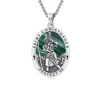 ZIPPICE Saint Christopher Necklace for Mens 925 Sterling Silver St Christopher Pendant Necklace Saint Patron Medal Jewellery Gifts for Men (Malachite)