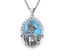 ZIPPICE Saint Christopher Necklace for Mens 925 Sterling Silver St Christopher Pendant Necklace Saint Patron Medal Jewellery Gifts for Men (Turquoise)