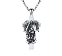ZIPPICE Saint Michael Necklace 925 Sterling Silver Archangel Michael Pendant Necklace Angel Wings Cross Pendant Jewellery Gifts for Men Women