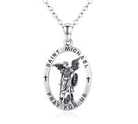 ZIPPICE Saint Michael Necklace S925 Sterling Silver Protection Good Luck Amulet Necklace for Men Women Archangel Pendant Jewellery Gifts Christmas Gifts