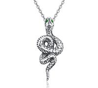 ZIPPICE Silver Snake Animal Pendant Necklace, 925 Sterling Silver Necklace,Medusa Serpent Oxidized Carved Texture Necklace For Men And Women Gothic Punk Jewelry