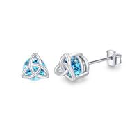 ZIPPICE Sterling Silver Celtic Knot Stud Earrings - March Birthstone Earrings for Women - Celtic Jewellery Gifts