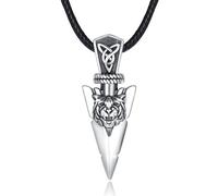 ZIPPICE Sterling Silver Tiger Arrow Necklace - Nordic Viking Pendant Celtic Animal Jewellery Gift for Men, Women & Unisex