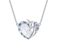 ZIPPICE Unicorn White Shellfish Silver Pendant Necklace, Love Heart 925 Sterling Silver/Mother-Of-Pearl/Cubic Zirconia Necklace,Unicorn Gifts For Women Girls Daughter