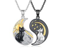 ZIPPICE Yin Yang Necklace 925 Sterling Silver Yin Yang Cat Pendant Chain Partner Chain for Him and Him Friendship Chain Jewellery Gifts for Women Men Couple
