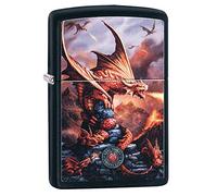 Zippo Pocket Lighter, Brass, Black Matte Red Dragon, 1 Count (Pack of 1)