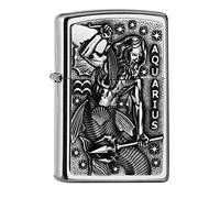 Zippo Lighter Aquarius Zodiac Sign Horoscope Chrome Windproof Flame Refillable