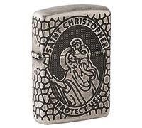 Zippo Pocket Lighter Armor – St. Christopher Metal Design – Antique Silver