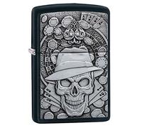 Zippo Lighter, Metal, Black Matte Gambling Skull, One Size