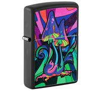 Zippo Windproof Lighter, Psychedelic Mushrooms Galaxy Counter Culture Design - Matt Black, Black Light - Refillable, Reusable, Windproof Design - Comes in Gift Box - Made in USA