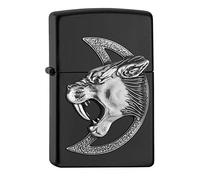ZIPPO - Black Matte - Sabre-toothed Tiger, Emblem - gasoline Windproof lighter, refillable, in gift box