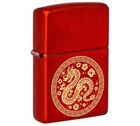 Zippo Chinese Zodiac Dragon Storm Lighter, Laser Engraving, Refillable, Windproof Design, Gift Box, Made in USA, Metallic Red