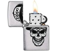 ZIPPO - Chrome Brushed - Skull in Cap, Color Image - gasoline Windproof lighter, refillable, in gift box