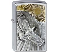 Zippo Windproof Lighter - Eagle Sun Fly - Brushed Chrome, Refillable, Adjustable Flame, Made in USA
