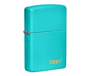 Zippo, Elegant turquoise flat lighter, modern and timeless design, scratch resistant, refillable, windproof, ideal for adventurers, Flat Turquoise with logo