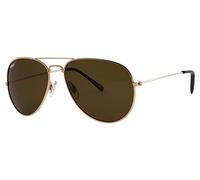 Zippo Eyewear - Flash Pilot Sunglasses - Polarized - UV400 Protection - Logo Left Lense - Adult, Unisex - Made in USA - Gold Frame, Brown Lenses & Temple - Gold