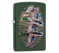 Zippo Flying Ducks Storm Lighter, Colorful Printing, Filling, Reusable Windproof Design, Gift Box, Made in USA, Green Matt
