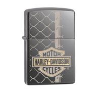 Zippo Harley Davidson Lighter Laser Engraved Chain Two Tone Black Ice Windproof