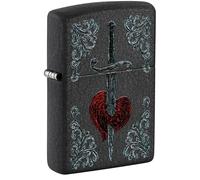 Zippo Pocket Lighter Heart Dagger Tattoo Design Black Crackle