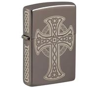 Zippo Laser Engraved Celtic Cross Design Black Ice Pocket Lighter