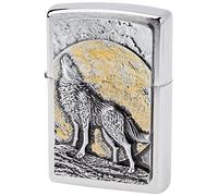 Zippo Unisex Lighter Animals Wolves Pack and Moon Brushed Chrome Windproof