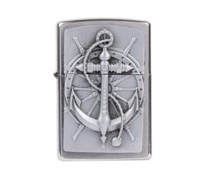 Zippo Lighter Anchor Nautical Brushed Chrome Windproof Flame Fuel Refillable